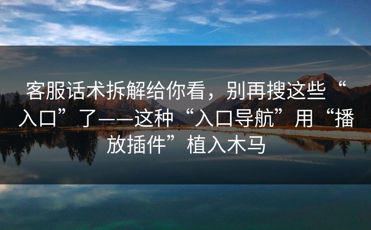 客服话术拆解给你看,别再搜这些“入口”了——这种“入口导航”用“播放插件”植入木马 客服话术拆解给你看,别再搜这些“入口”了——这种“入口导航”用“播放插件”植入木马