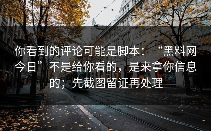 你看到的评论可能是脚本：“黑料网今日”不是给你看的，是来拿你信息的；先截图留证再处理