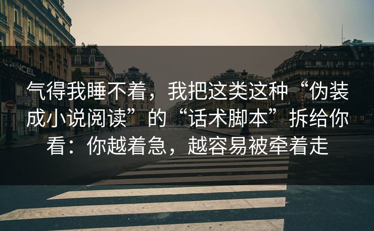 气得我睡不着,我把这类这种“伪装成小说阅读”的“话术脚本”拆给你看:你越着急,越容易被牵着走