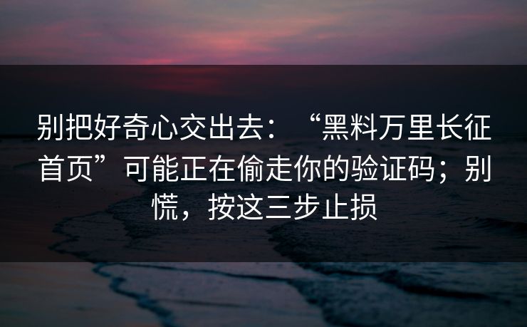 别把好奇心交出去：“黑料万里长征首页”可能正在偷走你的验证码；别慌，按这三步止损