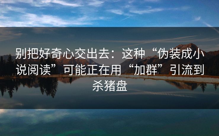 别把好奇心交出去：这种“伪装成小说阅读”可能正在用“加群”引流到杀猪盘