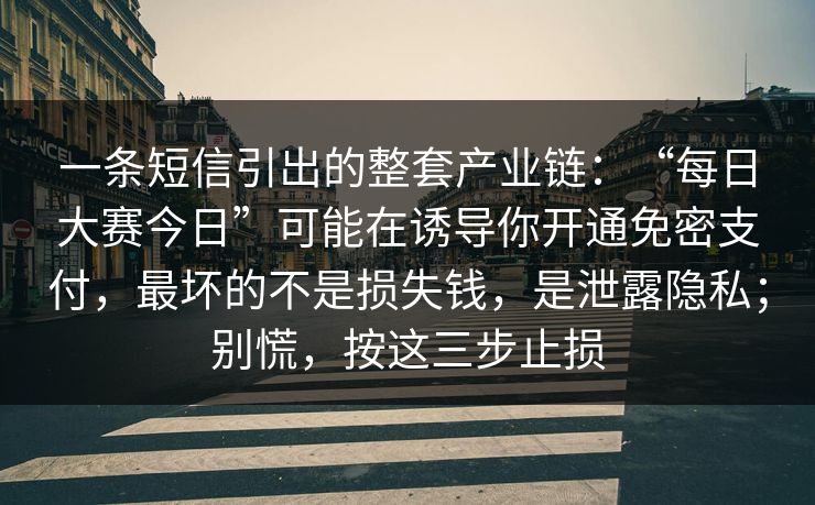 一条短信引出的整套产业链:“每日大赛今日”可能在诱导你开通免密支付,最坏的不是损失钱,是泄露隐私;别慌,按这三步止损 一条短信引出的整套产业链:“每日大赛今日”可能在诱导你开通免密支付,最坏的不是损失钱,是泄露隐私;别慌,按这三步止损