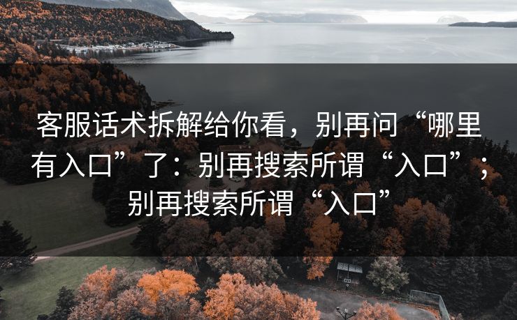 客服话术拆解给你看,别再问“哪里有入口”了:别再搜索所谓“入口”;别再搜索所谓“入口” 客服话术拆解给你看,别再问“哪里有入口”了:别再搜索所谓“入口”;别再搜索所谓“入口”