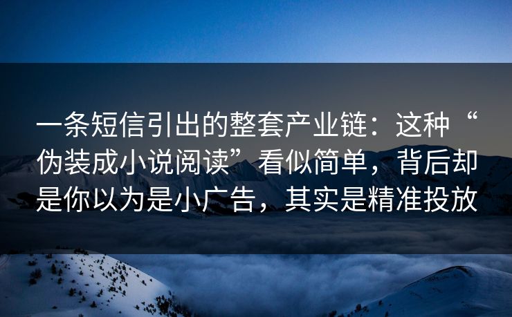 一条短信引出的整套产业链：这种“伪装成小说阅读”看似简单，背后却是你以为是小广告，其实是精准投放