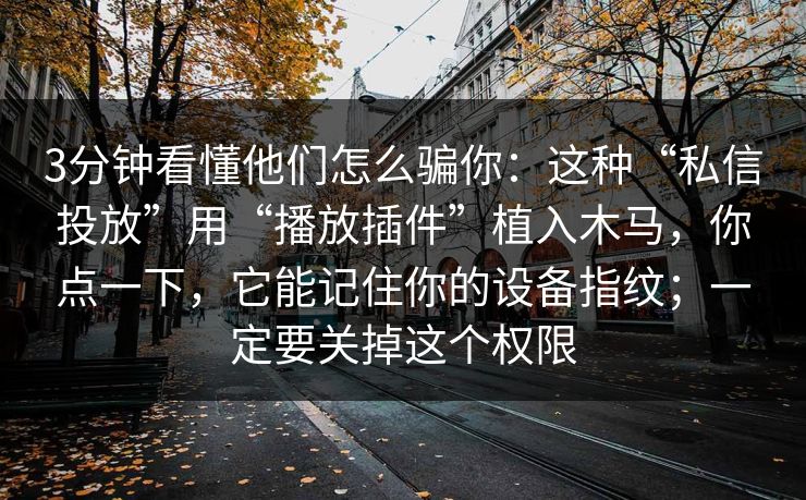 3分钟看懂他们怎么骗你：这种“私信投放”用“播放插件”植入木马，你点一下，它能记住你的设备指纹；一定要关掉这个权限